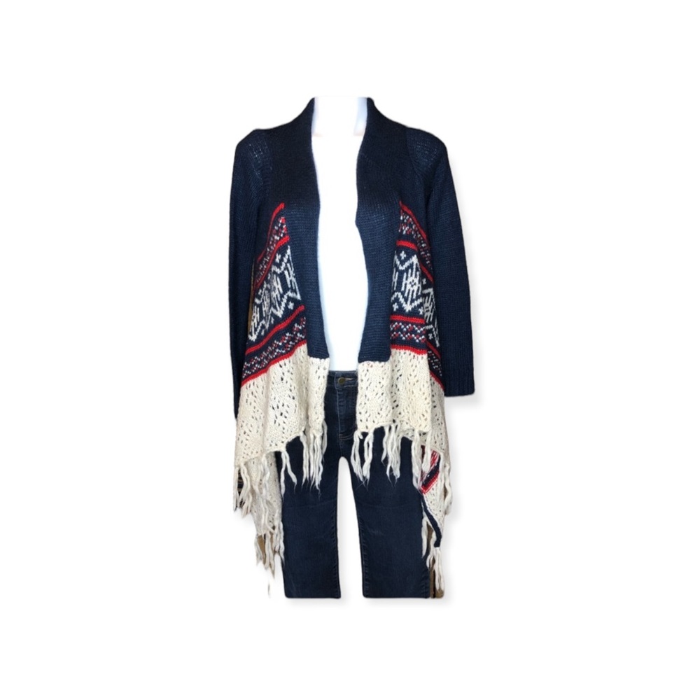 3/$20 RUE 21 Fringed Open Cardigan Sweater Nordic Medium